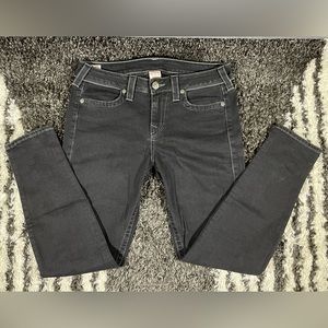 True Religion Womens Ankle Skinny Jeans Black with Zippered Back Pockets Size 31